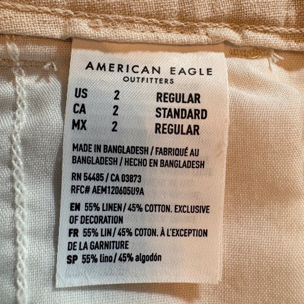 American Eagle Stovepipe Crop Pants Womens 2 Regular Beige Linen Blend Pleated - Picture 6 of 10